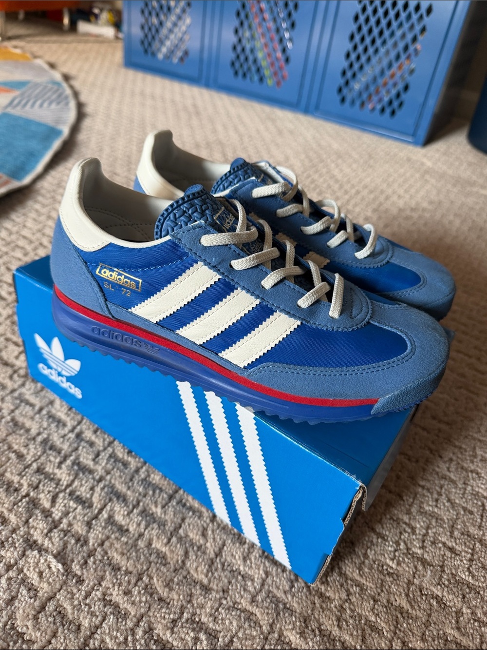 adidas Blue White SL 72 Retro Runner with Red Accent